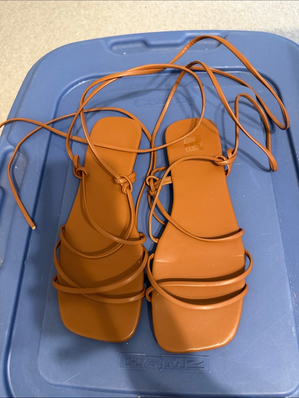 Women’s Strappy Lace-Up Sandals in Cognac Brown